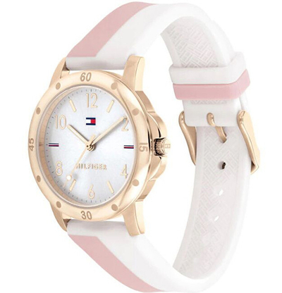 Orë dore për femra Tommy Hilfiger Kids, çelik inox, rrip silikoni, rozë gold e bardhë