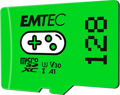 Kartë memorie microSD Emtec Gaming 128GB, UHS-I U3 V30, jeshile