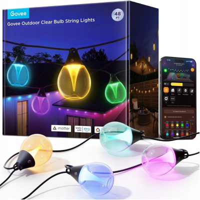Надворешни декоративни светла Govee RGBICW Outdoor String Lights, интелигентни, отпорни на временски услови, повеќебојни
