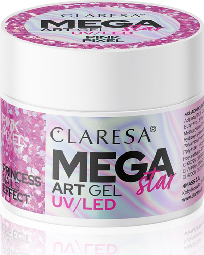 Xhel ndërtues për thonj Claresa Megastar Pink Pixel, rozë me shkëlqim, për llampë UV LED