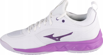 Këpucë salle Mizuno Wave Luminous 4 V1GC2420, amortizim Mizuno Enerzy, shollë që s’rrëshqet, të bardha me vjollcë