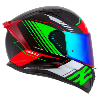 Helmetë moto Cassida Aero DROM, integrale, vizor dielli, e zezë pearl e kuqe jeshile e bardhë