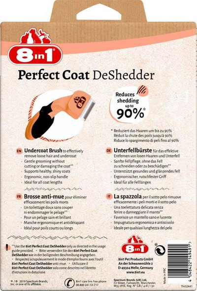 Krehër për mace 8in1 Perfect Coat DeShedder, teh 46mm, dorezë ergonomike, gri