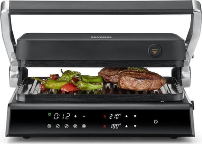 Grill elektrik Severin SEVINI Comfort KG2399, me kapak shtypës, i zi argjendtë