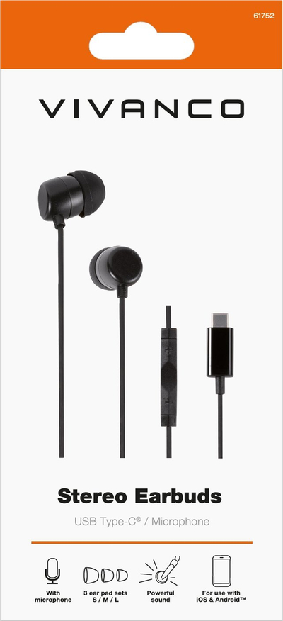 Kufje VIVANCO 61752 USB Type C, me mikrofon, me komandë në kabllo, të zeza
