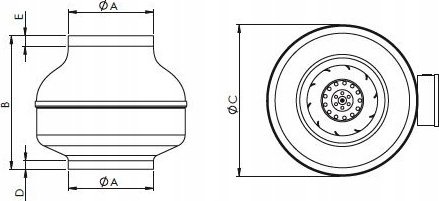 Ventilator centrifugal VENTI VKMZ125, presion i lartë, në kuti çeliku, gri 3