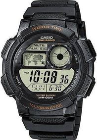 Orë dore Casio AE1000W 1A World Time, digjitale, rezistente në ujë 100m, e zezë