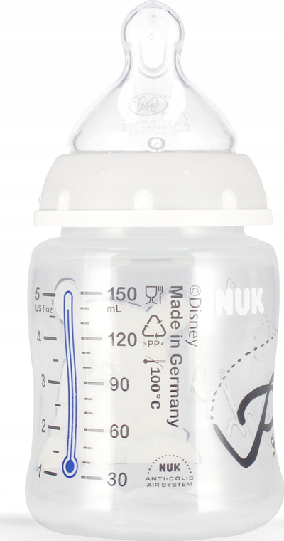 Biberon NUK First Choice+ Winnie the Pooh, 150ml, me tregues temperature, transparent