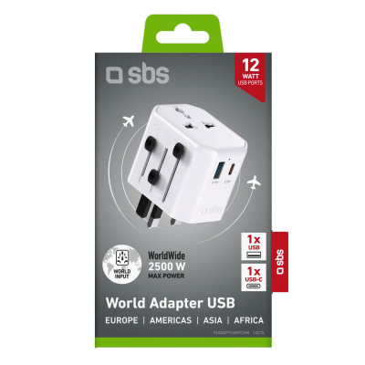 Adapter udhëtimi SBS, prizë universale, dalje USB, i bardhë