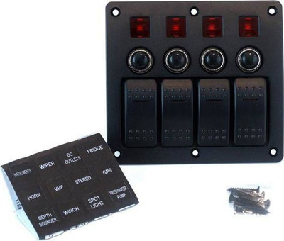 Panel çelësash TurboWorks Switch ON OFF x4, 2x5A 1x10A 1x15A, me LED, i zi