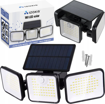Llambë diellore Izoxis 180 LED, sensor lëvizjeje, IP65, e zezë