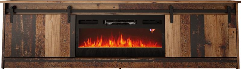 Komodë TV GRANERO me oxhak elektrik, 200x56.7x35 cm, pamje dru i vjetër