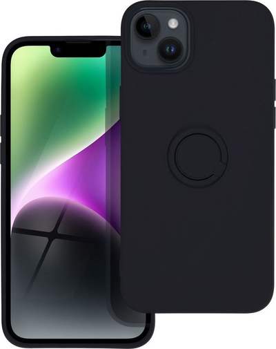 Mbulesë silikoni për iPhone 14 Plus, me unazë mbajtëse, e zezë