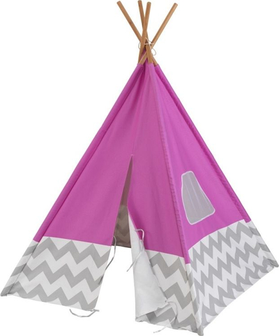 Çadër loje për kalamaj KidKraft Deluxe Play Teepee, me bambu, motiv chevron, rozë gri e bardhë