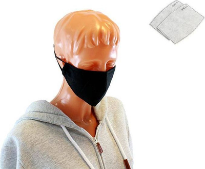 Maskë tekstili Cotton PM2.5, pambuk, me filtra të ndërrueshëm, e zezë