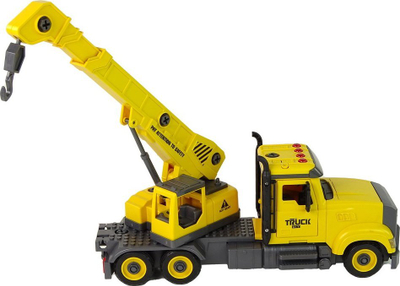 Lodër kamion vinç Leantoys Truck DIY, me tornavidë, për montim, i verdhë
