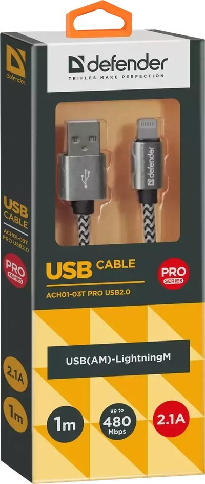 Kabllo USB Defender 87809, USB A në Lightning, 1 m, e bardhë