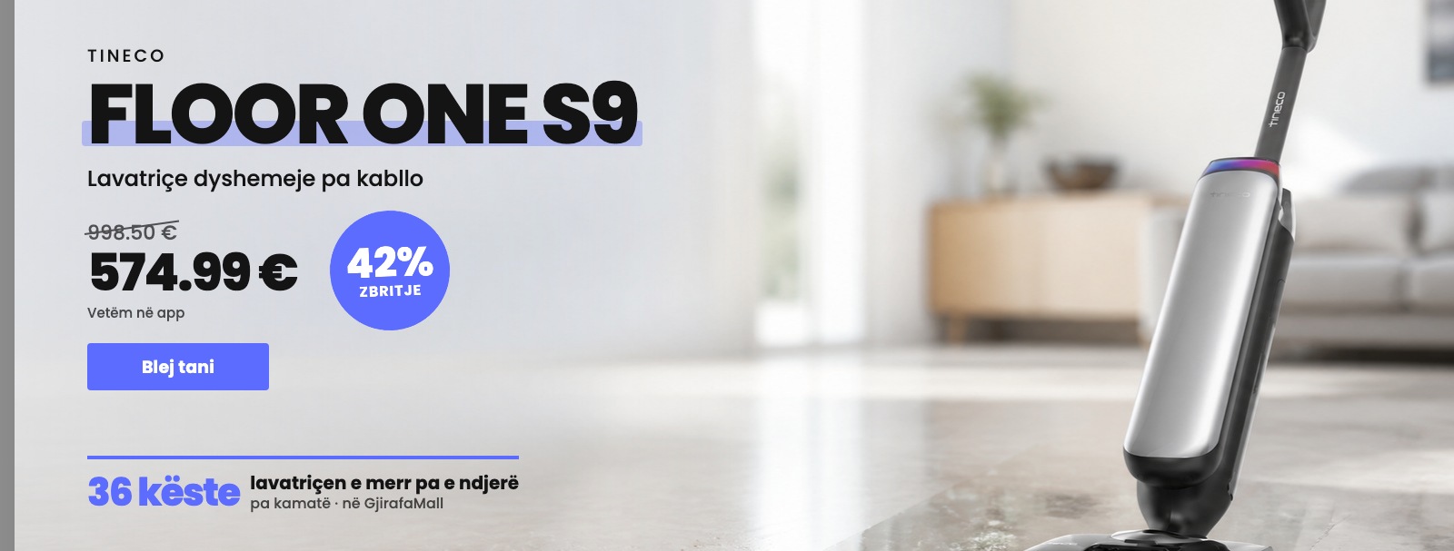 Lavatriçe dyshemeje Tineco FLOOR ONE S9 Artist Premium, inteligjente, pa kabllo, argjend e zezë