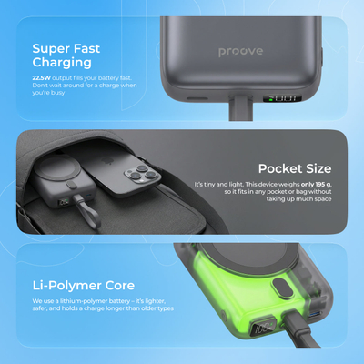 Powerbank Proove Neutron, 10000mAh, 22.5W, wireless, silver