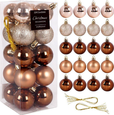 Set zbukurimesh për pemë Orion, 20 topa 4 cm, plastikë e pathyeshme, ngjyrë ari amber