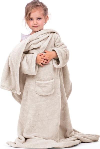 Batanije me mëngë për kalamaj DecoKing Lazykids, me xhep përpara, bezhë