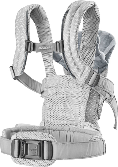 Mbajtëse bebe BabyBjörn Harmony, rrjetë 3D, ergonomike, argjendtë
