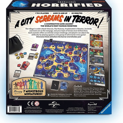 Lojë tavoline Ravensburger Horrified Universal Monsters, bashkëpunuese, 1–5 lojtarë