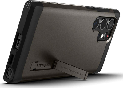 Mbrojtëse telefoni Spigen Tough Armor për Samsung Galaxy S22 Ultra, me këmbëz mbështetëse, që s’ka frikë nga goditjet, gri