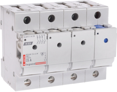 Ndërprerës sigurie Legrand R323, 3P+N, 25A D02, gri