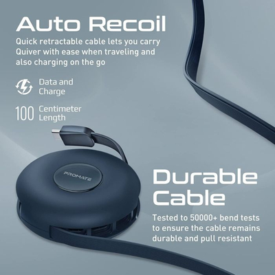 Kabllo magnetike kariku për Promate Quiver, 3 në 1, 1 m, blu e errët