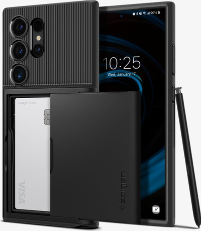 Mbulesë telefoni Spigen Slim Armor CS, për Samsung Galaxy S24 Ultra, me ndarje për kartela, e zezë