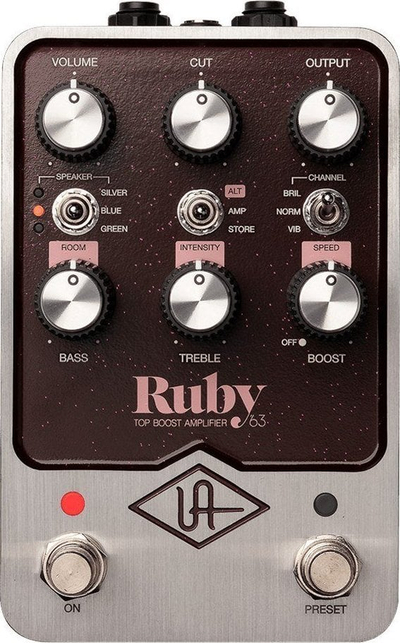 Педала засилувач Универзал Аудио UAFX Ruby 63 Топ Буст, моделирање засилувач AC30, стерео, црвена