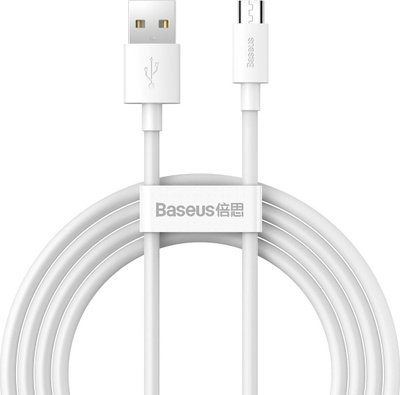 Kabllo USB Baseus USB A në micro USB, 1.5 m, 2.1 A, e bardhë