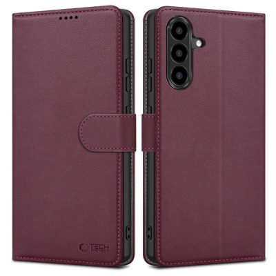 Mbulesë portofol Tech-Protect për Samsung Galaxy A56 5G, lëkurë eko, bëhet si stand, ngjyrë mulberry