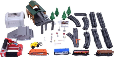 Set tren lodër RC0507, tren mallrash me pult, me shina dhe stacion, shumëngjyrësh