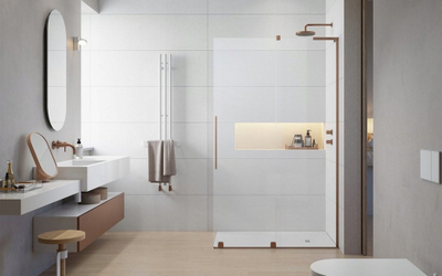 Derë dushi walk in Radaway Furo SL, 63.8 cm, xham i tejdukshëm, bakër i furçuar