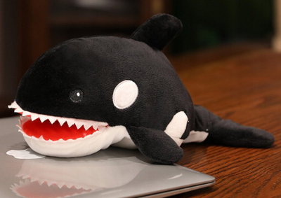 Lodër pelushi orka Ocean Puppet, kukull dore, 30 cm, bardh e zezë