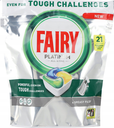 Kapsula për enëlarëse Fairy Platinum Lemon, 21 copë, erë limoni