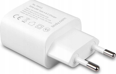 Karikues muri Lindy 73413, 20W, USB dhe USB C, i bardhë