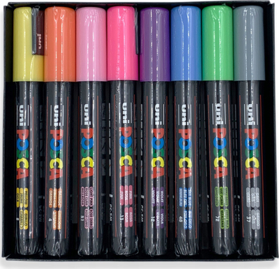 Set stilolapsa Posca PC1MC, majë ekstra e hollë, 8 copë, ngjyra pastel
