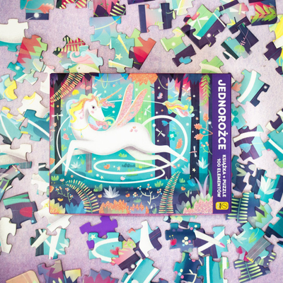 Set libër edhe puzzle Wydawnictwo Wilga Unicorns, 100 copa, shumëngjyrësh