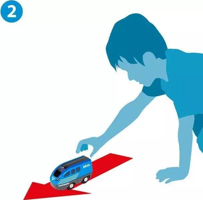 Lodër tren Brio World Pull Back Train, pa bateri, me magnet, blu