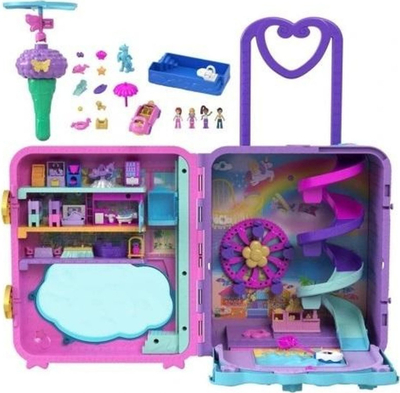 Set lodrash Polly Pocket Pollyville Resort Roll Away, 3 kate, me 4 kukulla dhe aksesorë, shumëngjyrëshe