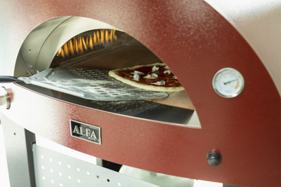 Furrë pice Alfa Forni Moderno 3 Pizze Hybrid, gaz dhe dru, për ambient të jashtëm, e kuqe antike