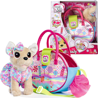 Lodër pelushi qenush Simba Chi Chi Love Candy, 20 cm, me çantë, shumëngjyrësh