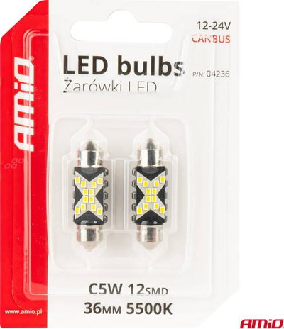 Llamba LED auto AMiO Festoon SV36, 12/24V, CANBUS, dritë e bardhë
