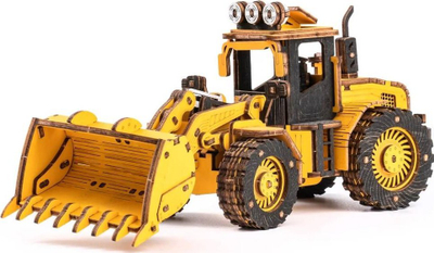 Puzzle 3D druri Robotime ROETG509K, buldozer punimesh, model DIY, i verdhë