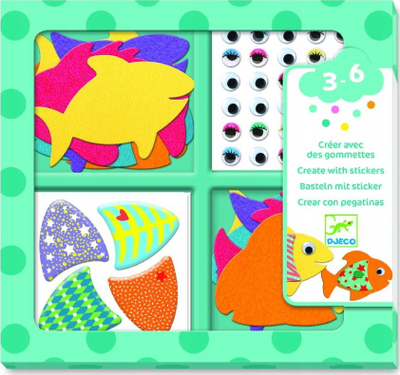 Set kreativ Djeco I Love Fishes Wiggly Eyes, për kalamoj 3 6 vjeç, shumëngjyrësh