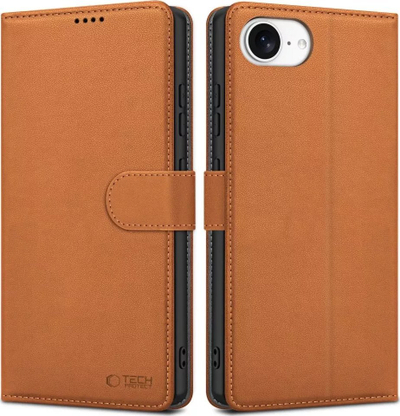 Футрола-паричник Tech-Protect Wallet Case за iPhone 16e, еколошка кожа, со магнет, кафеава