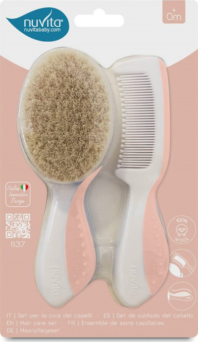 Set për kujdesin e flokëve të bebës Nuvita Baby Body Care, furçë edhe krehër, bezhë